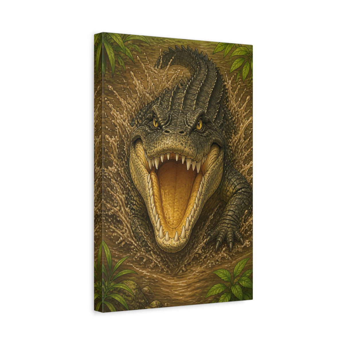Side Mockup 4. Animals Lunging Crocodile Illustration shown as canvas print