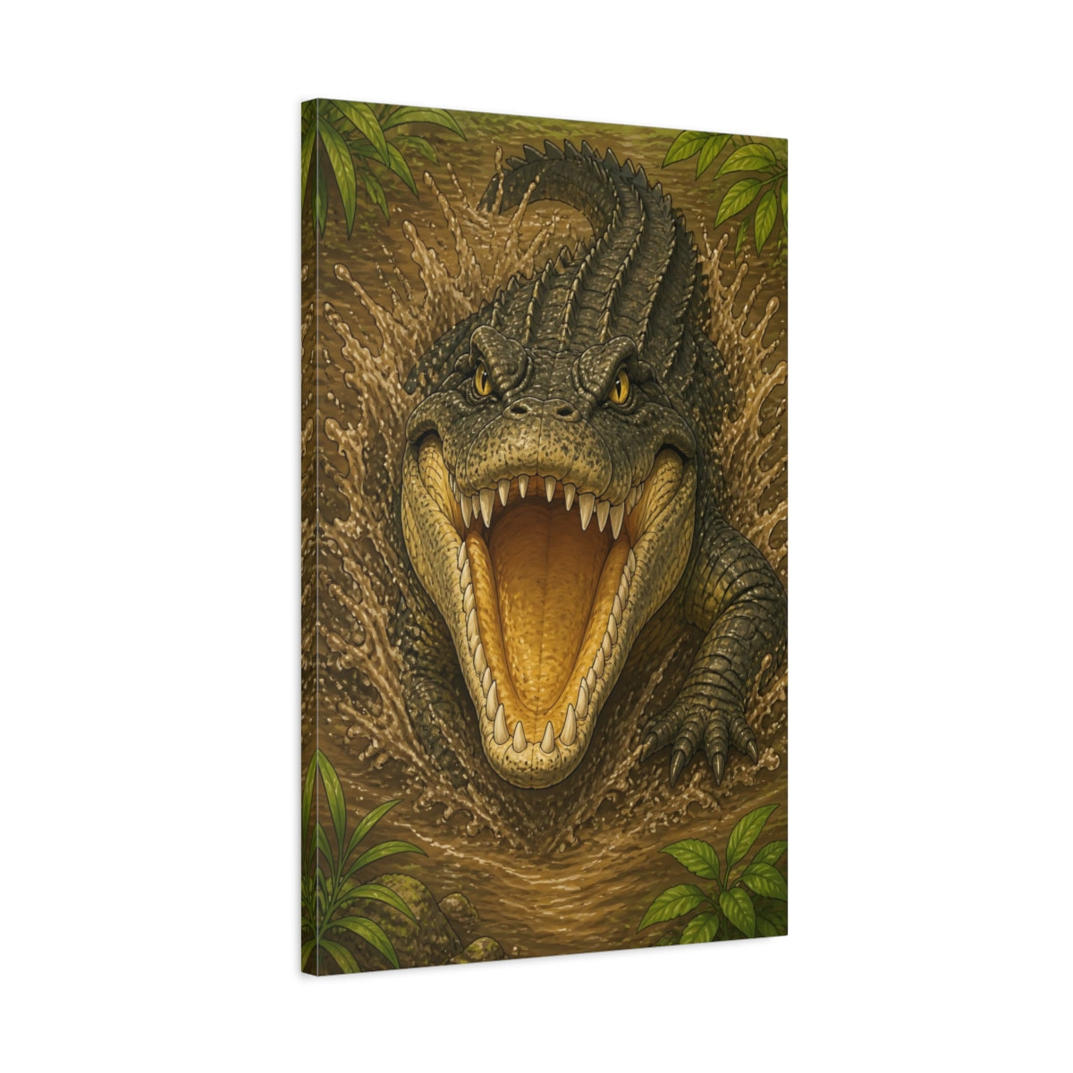 Side Mockup 2. Animals Lunging Crocodile Illustration shown as canvas print