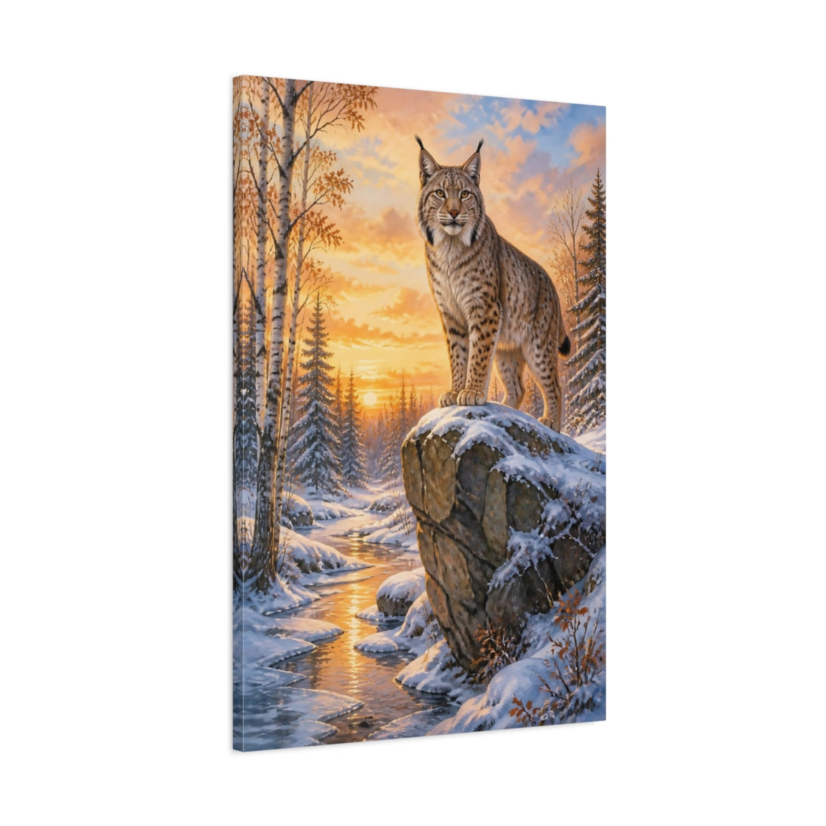 Main Mockup. Animals Lynx At Golden Sunset shown as canvas print