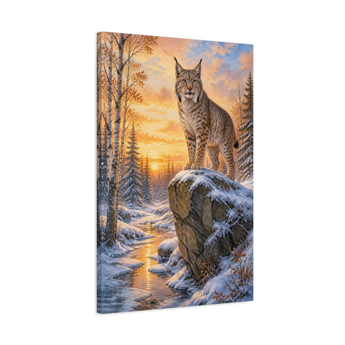 Side Mockup 2. Animals Lynx At Golden Sunset shown as canvas print
