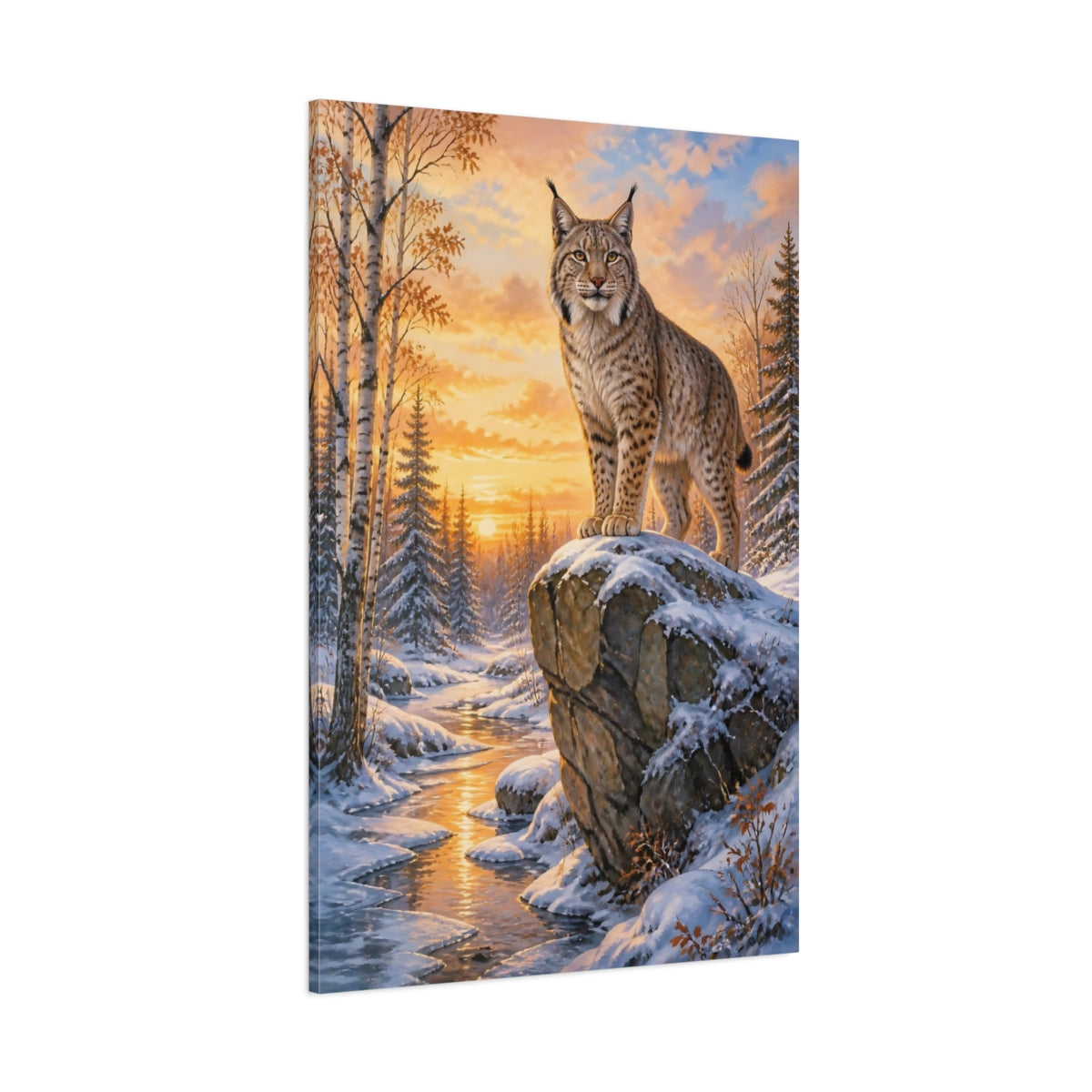 Side Mockup 1. Animals Lynx At Golden Sunset shown as canvas print