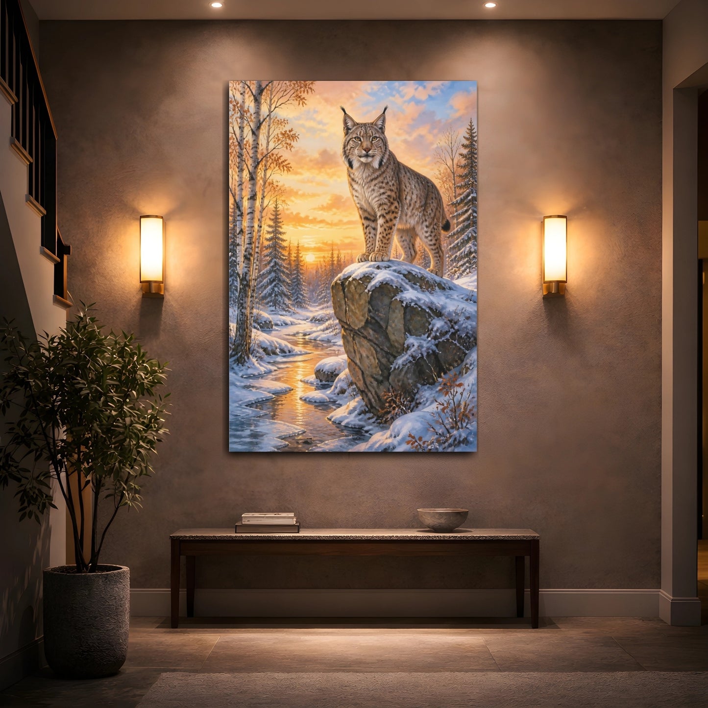Mockup 2. Animals Lynx At Golden Sunset shown as canvas print