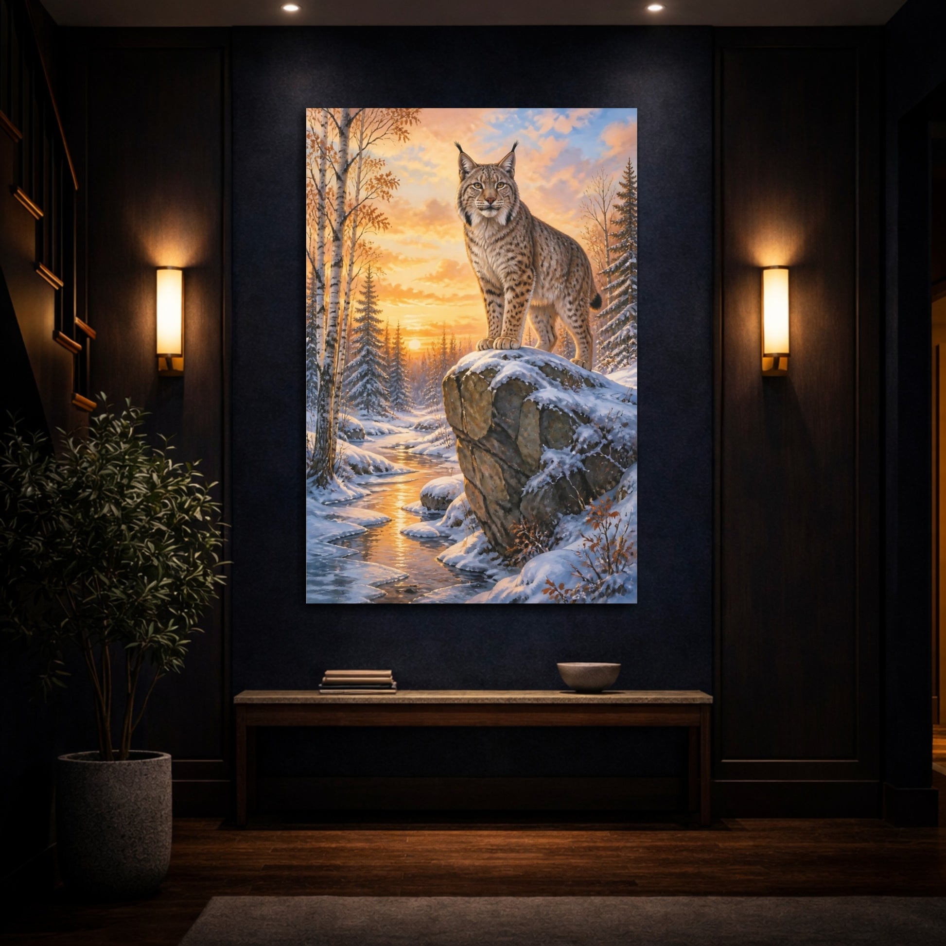 Mockup 4. Animals Lynx At Golden Sunset shown as canvas print
