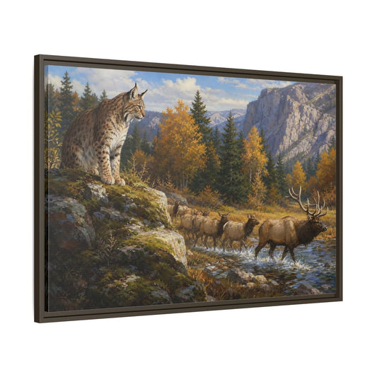 Animals Lynx Elk Autumn Wildlife Framed Canvas Wall Art Print – Realistic Living Room, Above Console Table - YesArtYes