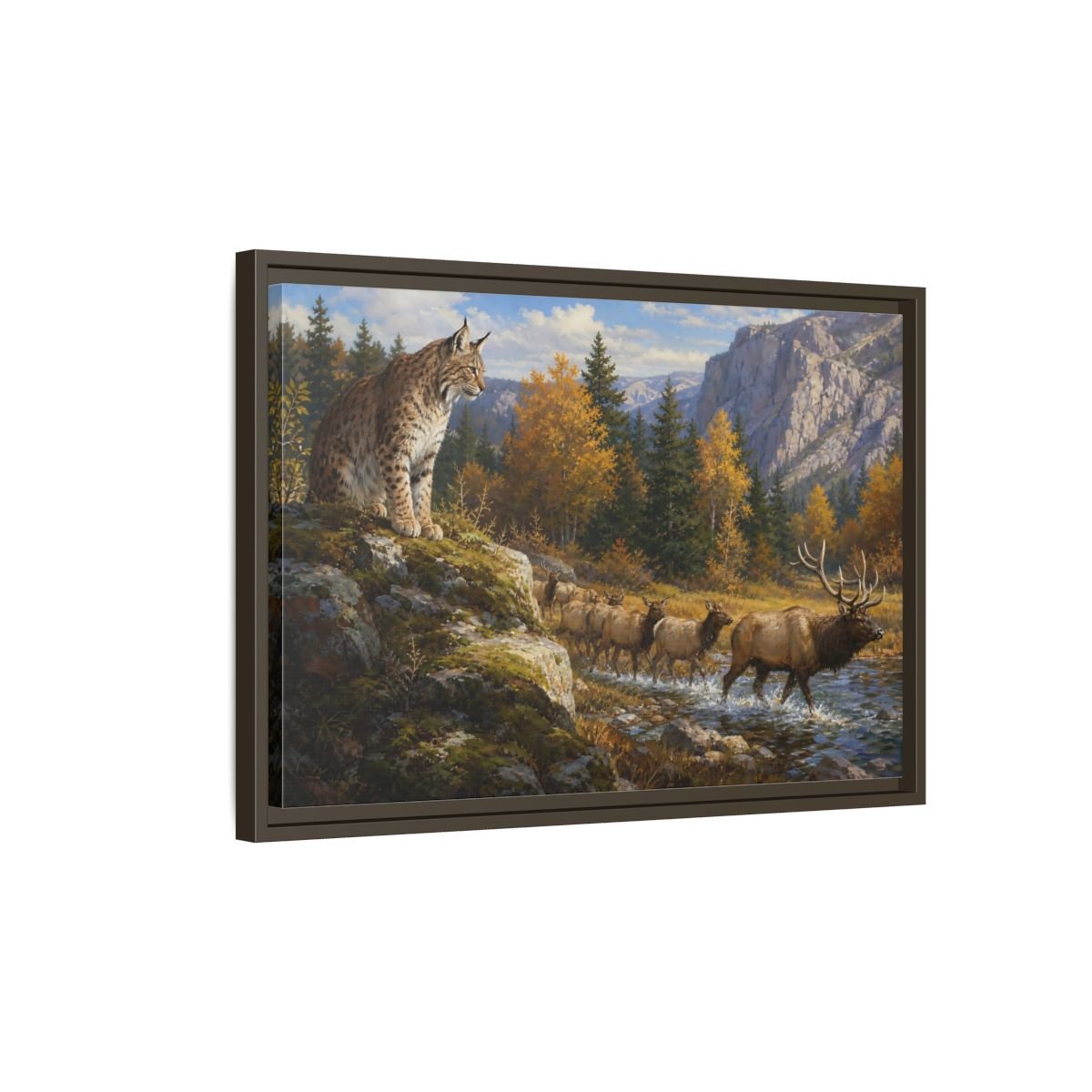 Animals Lynx Elk Autumn Wildlife Framed Canvas Wall Art Print – Realistic Living Room, Above Console Table - YesArtYes