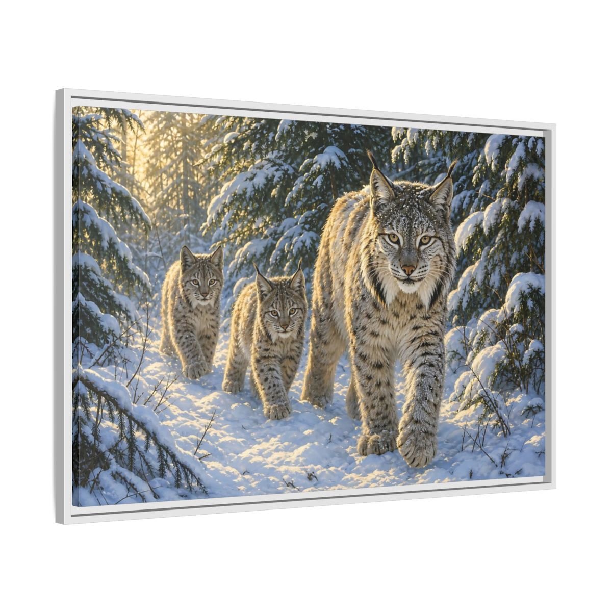 Animals Lynx Snowy Framed Canvas Print – realistic Living Room, Large Wall - YesArtYes