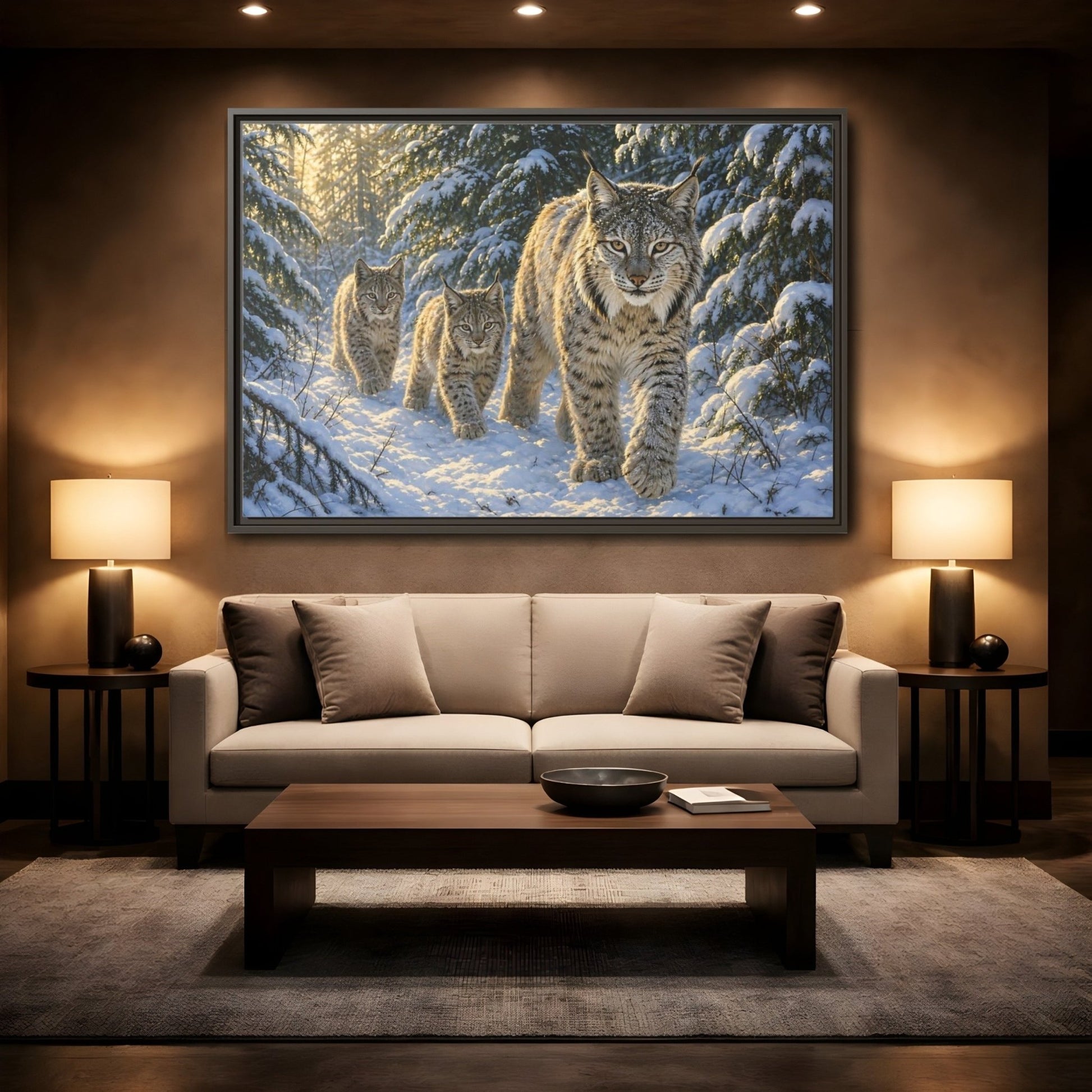 Animals Lynx Snowy Framed Canvas Print – realistic Living Room, Large Wall - YesArtYes