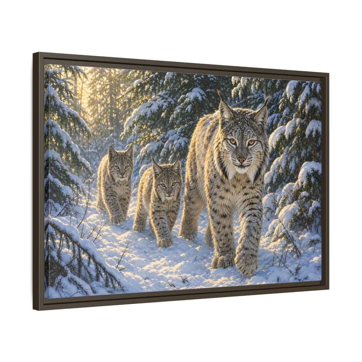 Animals Lynx Snowy Framed Canvas Print – realistic Living Room, Large Wall - YesArtYes