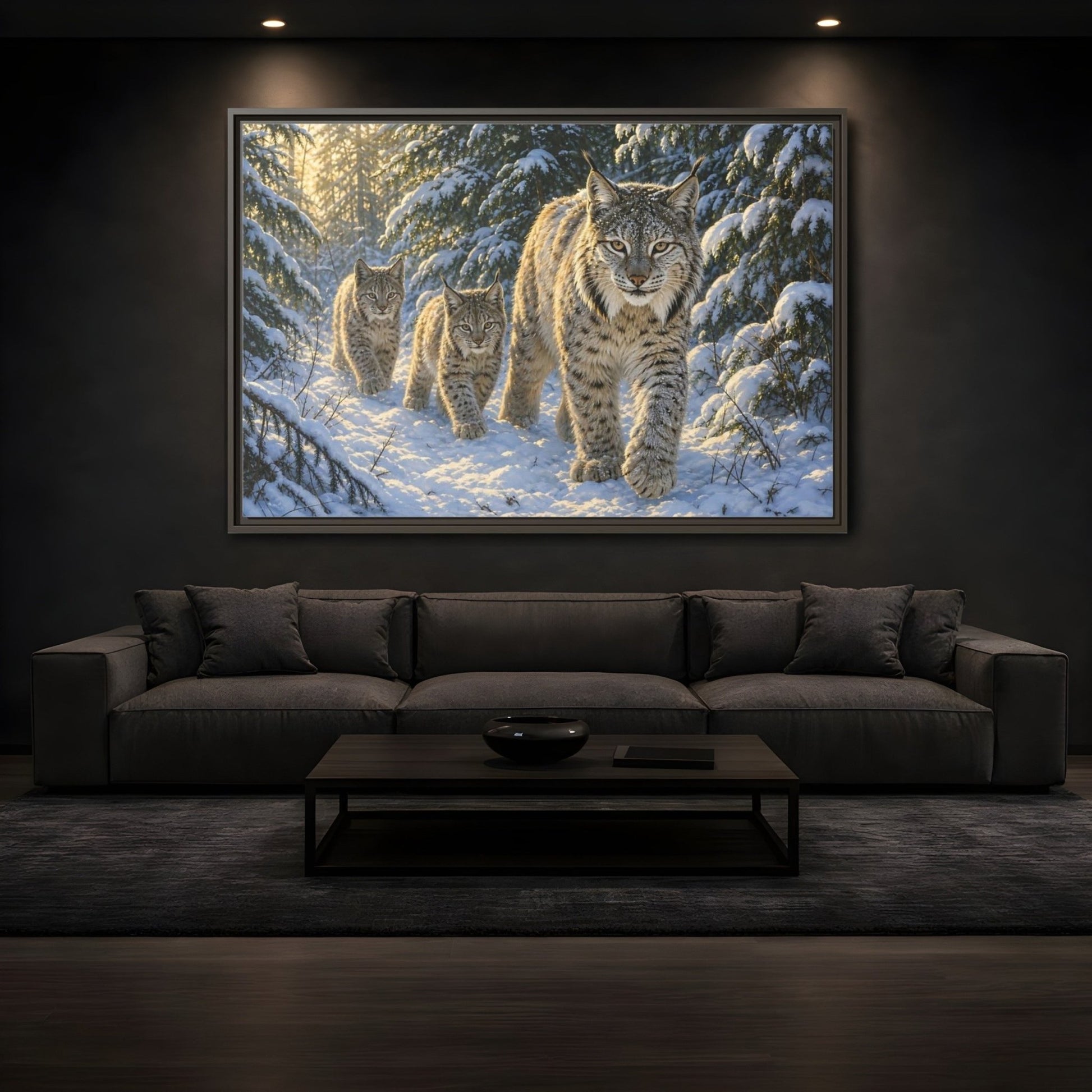 Animals Lynx Snowy Framed Canvas Print – realistic Living Room, Large Wall - YesArtYes