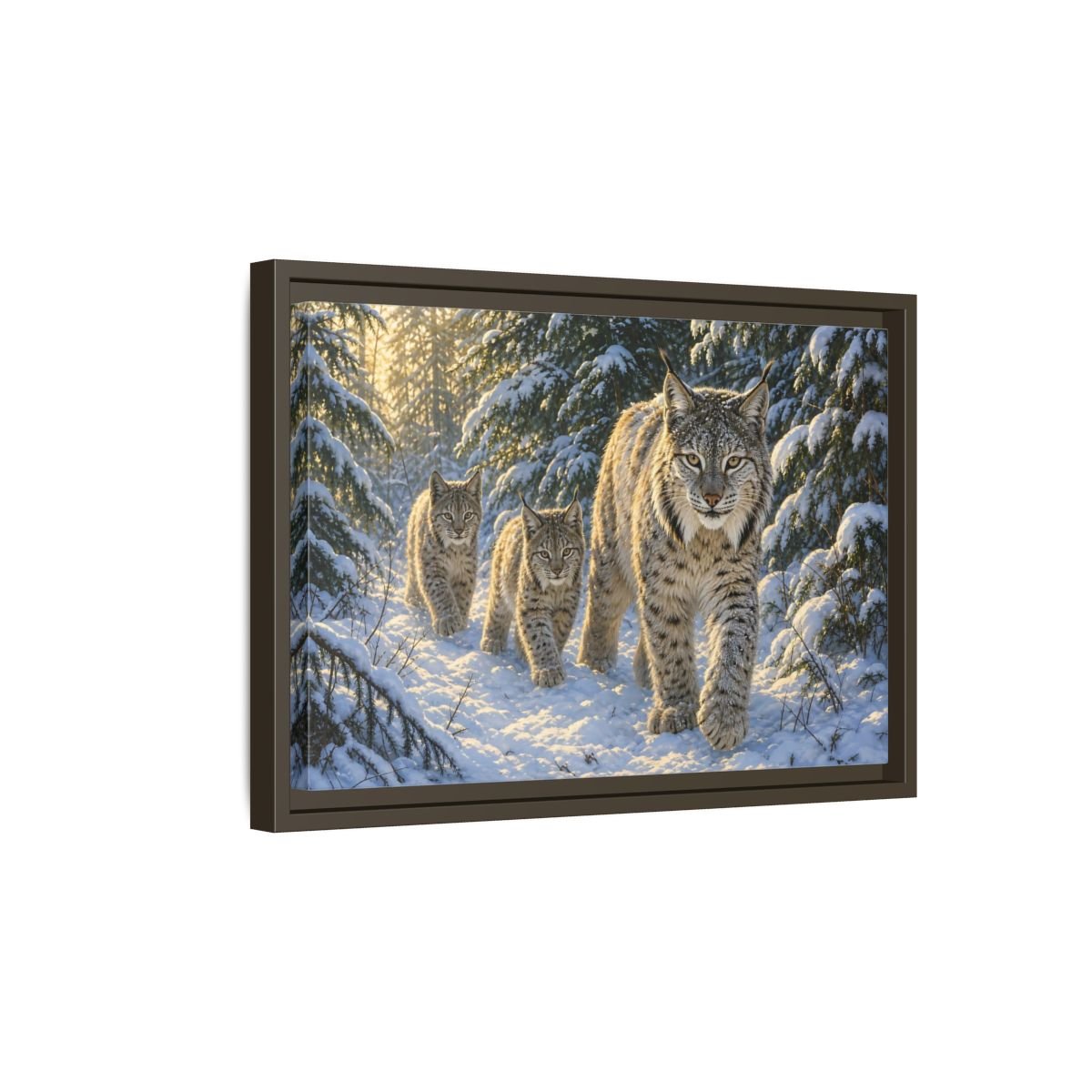 Animals Lynx Snowy Framed Canvas Print – realistic Living Room, Large Wall - YesArtYes