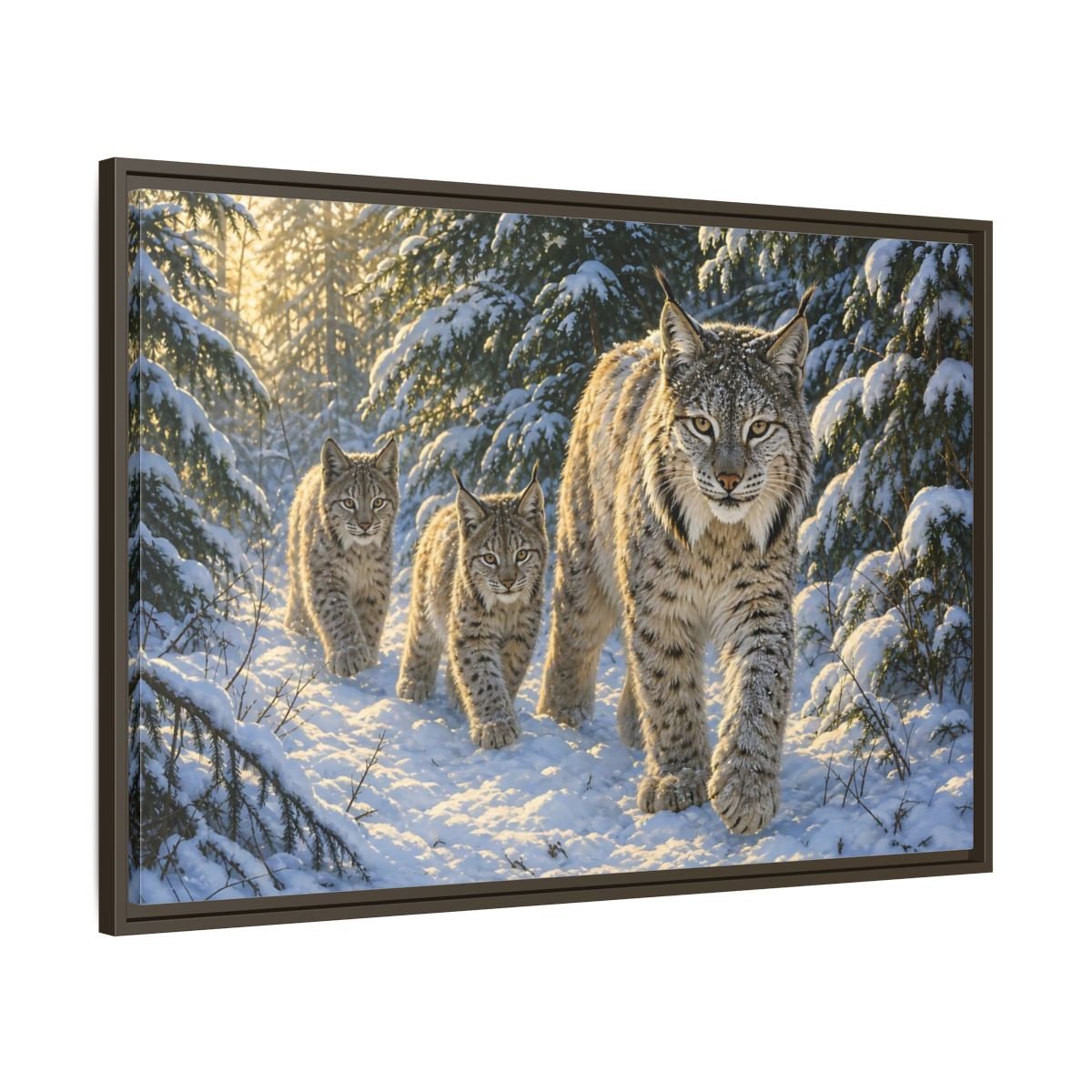 Animals Lynx Snowy Framed Canvas Print – realistic Living Room, Large Wall - YesArtYes
