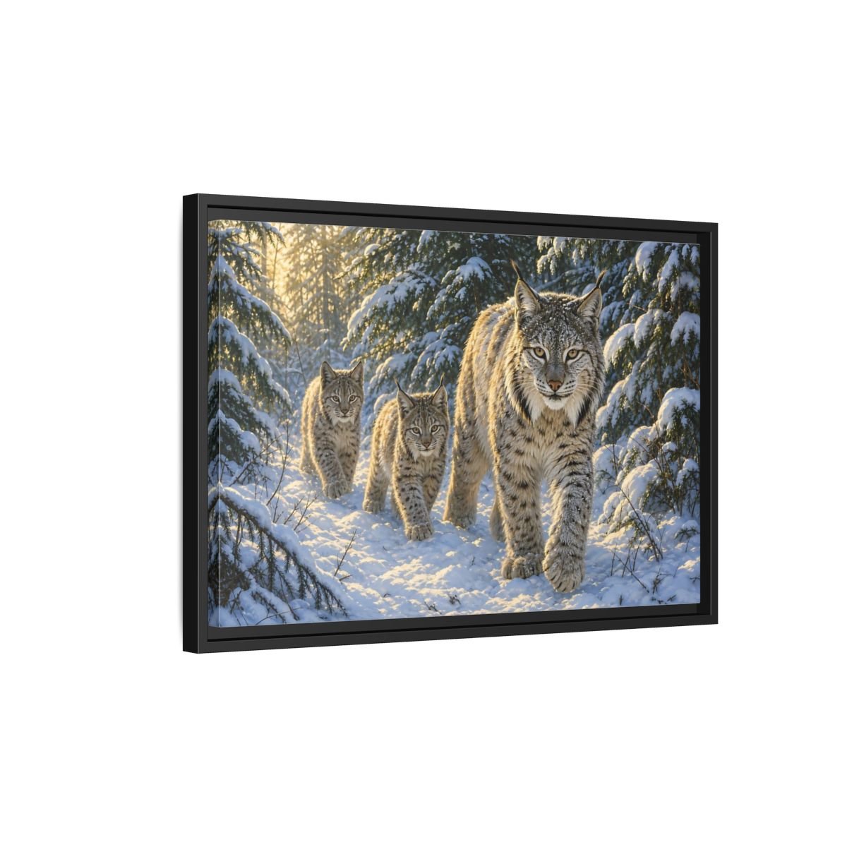 Animals Lynx Snowy Framed Canvas Print – realistic Living Room, Large Wall - YesArtYes