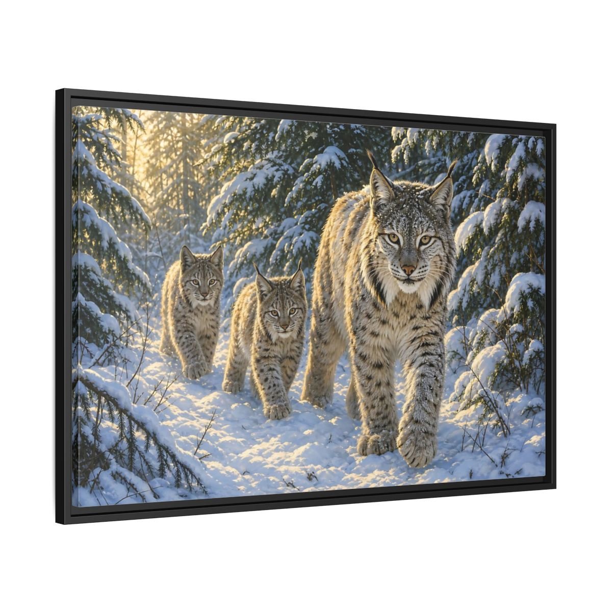 Animals Lynx Snowy Framed Canvas Print – realistic Living Room, Large Wall - YesArtYes