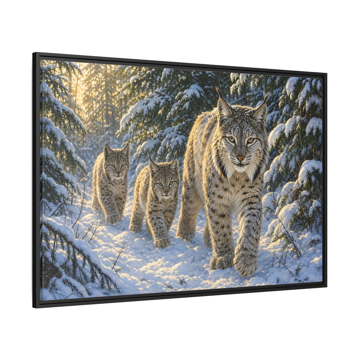 Side Mockup 12. Animals Lynx Snowy Lynx shown as stretched canvas wall art