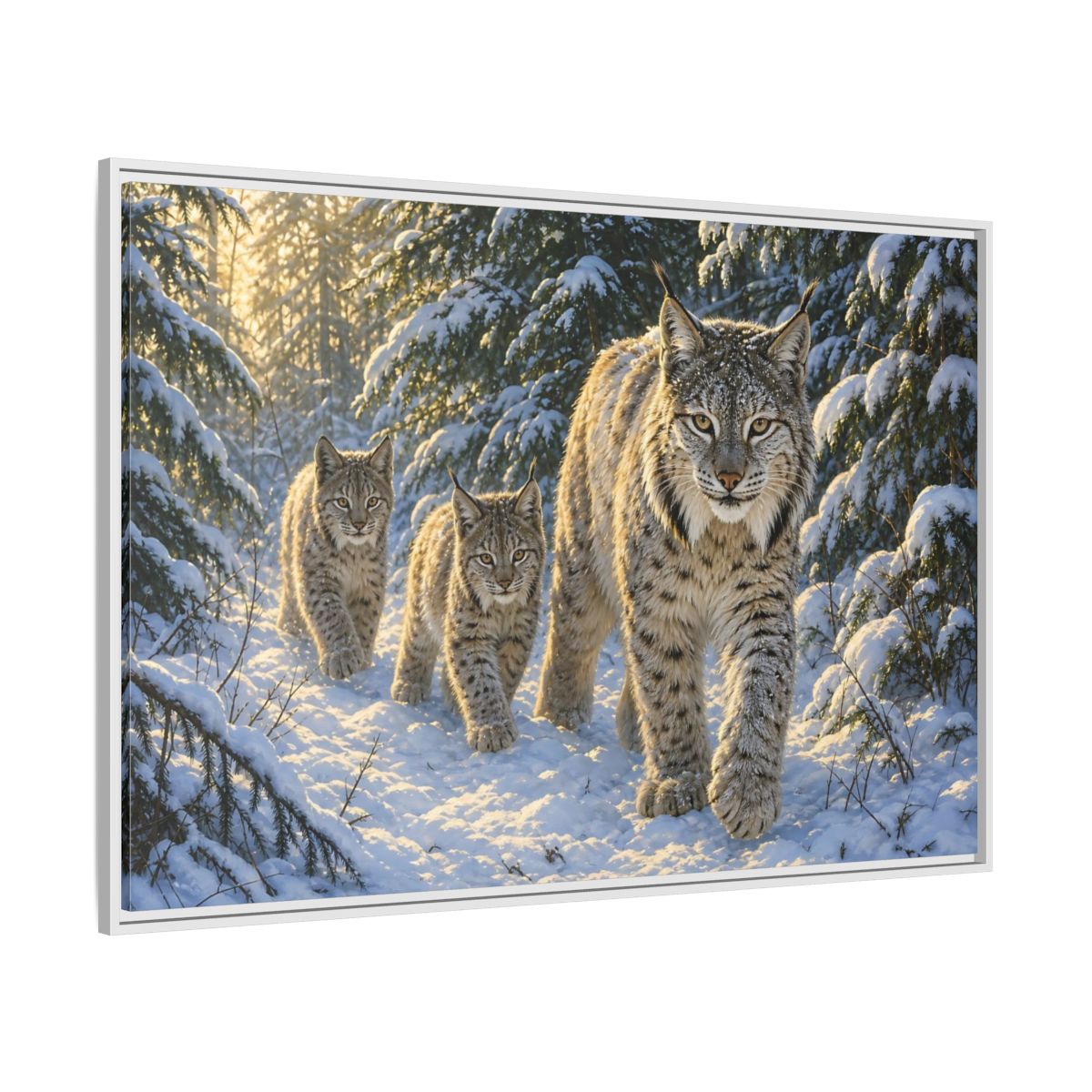 Side Mockup 7. Animals Lynx Snowy Lynx shown as stretched canvas wall art