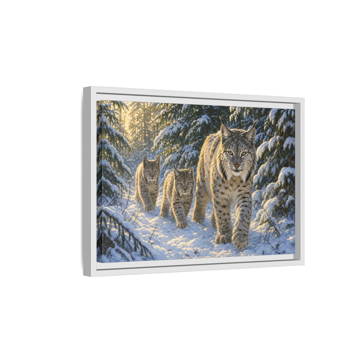 Side Mockup 4. Animals Lynx Snowy Lynx shown as stretched canvas wall art