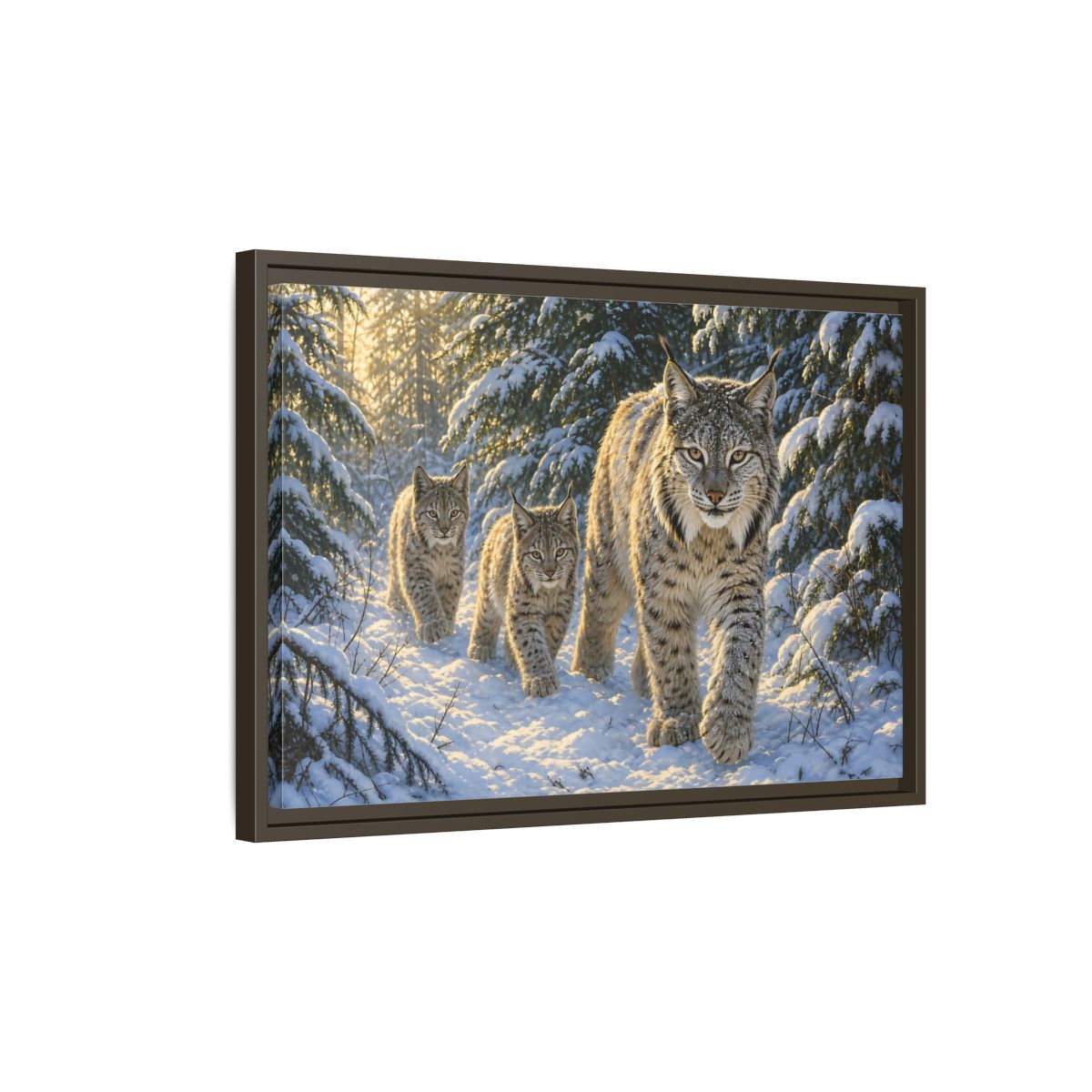 Side Mockup 2. Animals Lynx Snowy Lynx shown as stretched canvas wall art