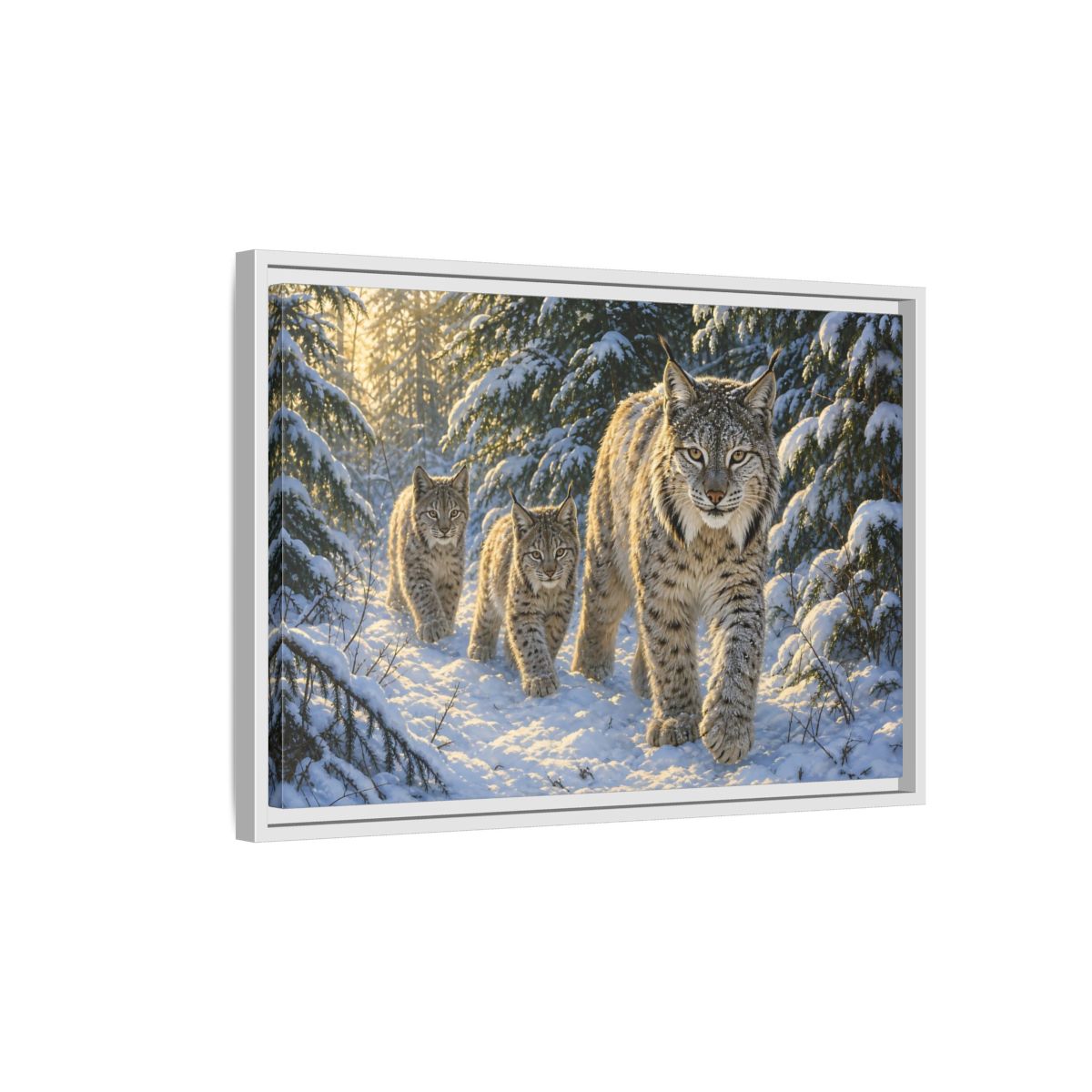 Side Mockup 1. Animals Lynx Snowy Lynx shown as stretched canvas wall art