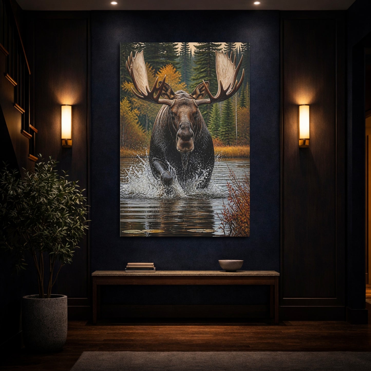 Mockup 4. Animals Majestic Bull Moose Splash shown as canvas print