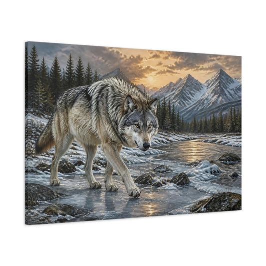 Main Mockup. Animals Majestic Gray Wolf shown as canvas print
