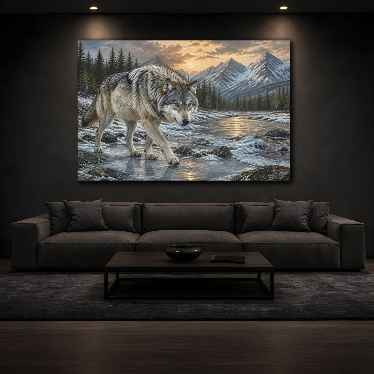 Mockup 3. Animals Majestic Gray Wolf shown as canvas print
