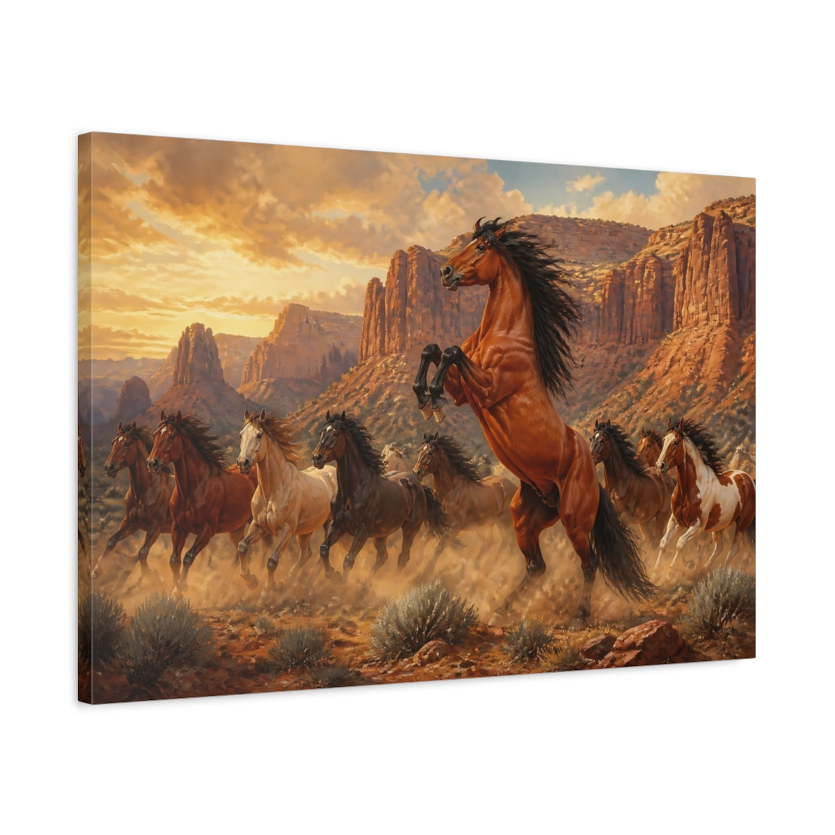 Side Mockup 2. Animals Majestic Rearing Horse shown as canvas print