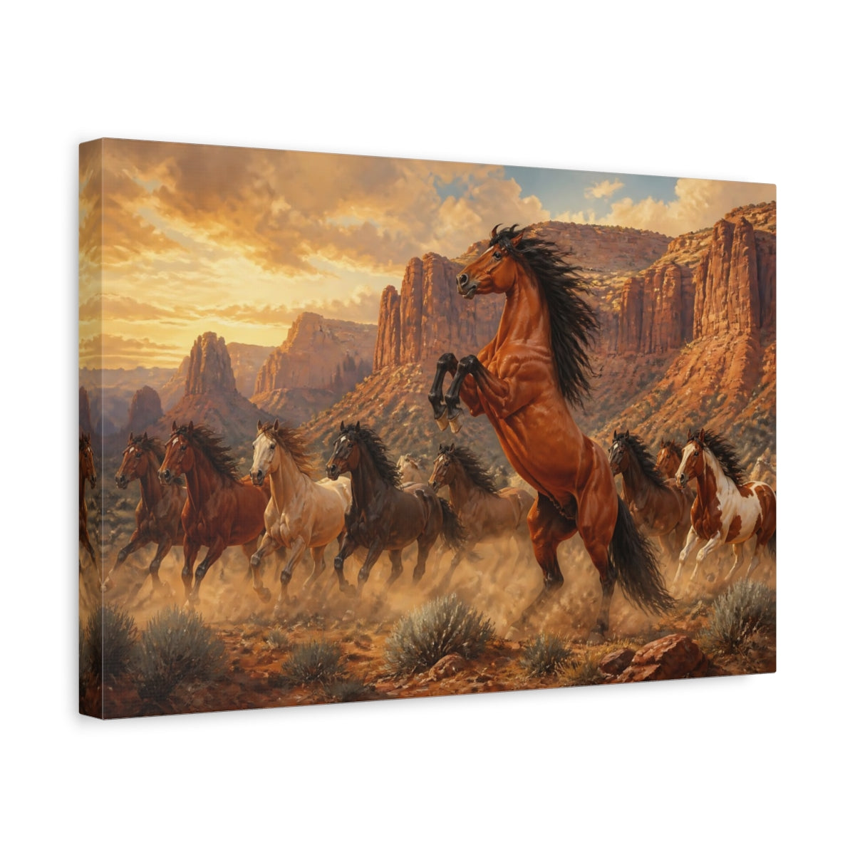 Side Mockup 4. Animals Majestic Rearing Horse shown as canvas print