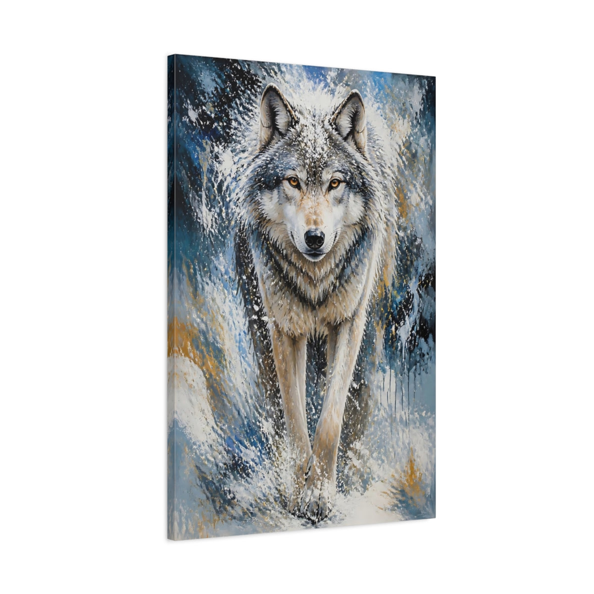 Main Mockup. Animals Majestic Snow Wolf Portrait shown as canvas print