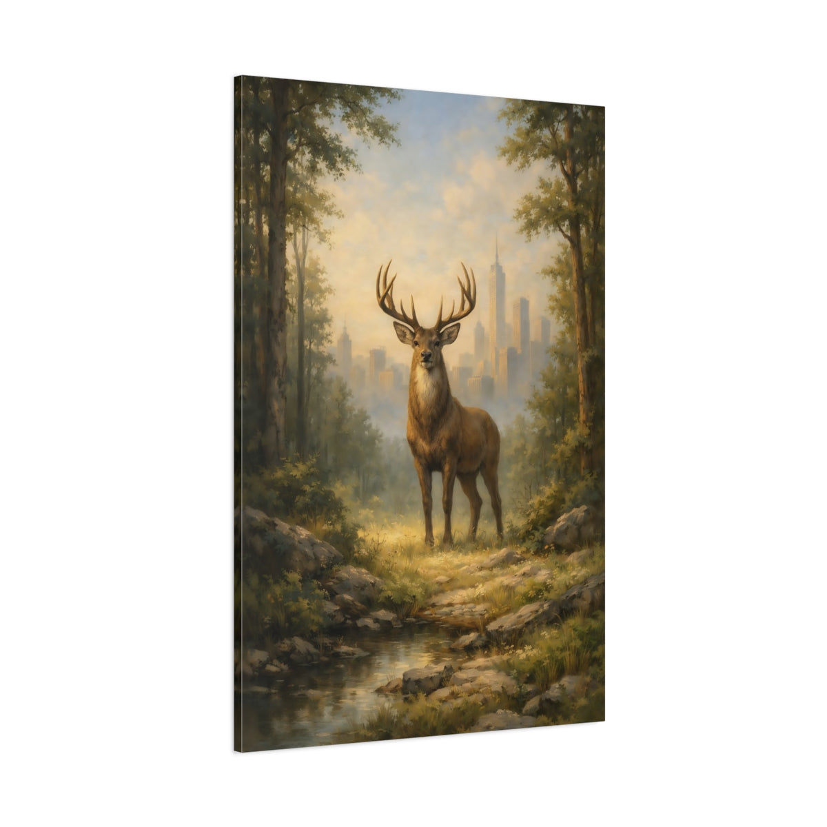 Main Mockup. Animals Majestic Stag Stag Landscape shown as stretched canvas wall art