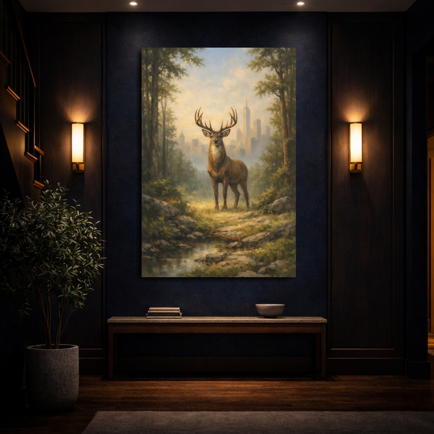 Mockup 3. Animals Majestic Stag Stag Landscape shown as stretched canvas wall art