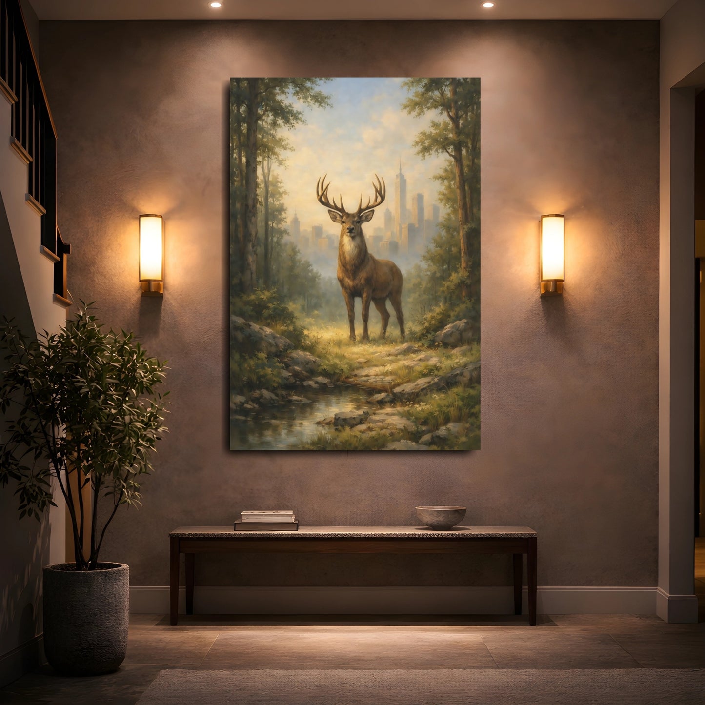 Mockup 4. Animals Majestic Stag Stag Landscape shown as stretched canvas wall art