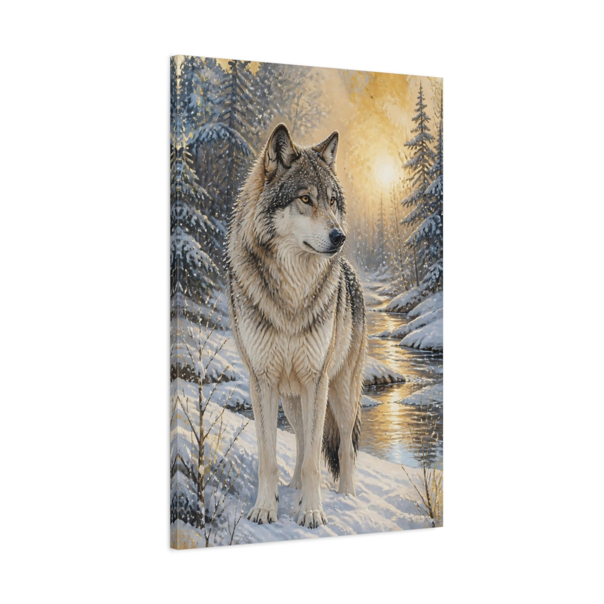 Main Mockup. Animals Majestic Winter Wolf shown as canvas print