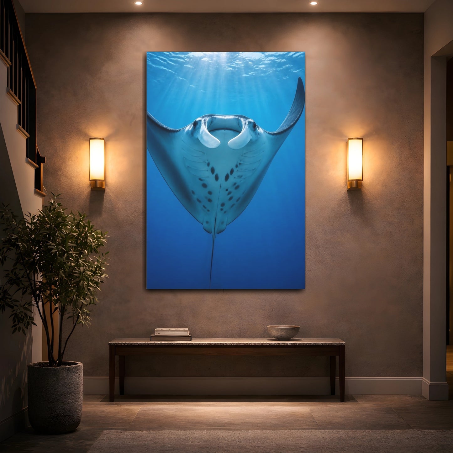 Mockup 2. Animals Manta Ray Rising shown as canvas print