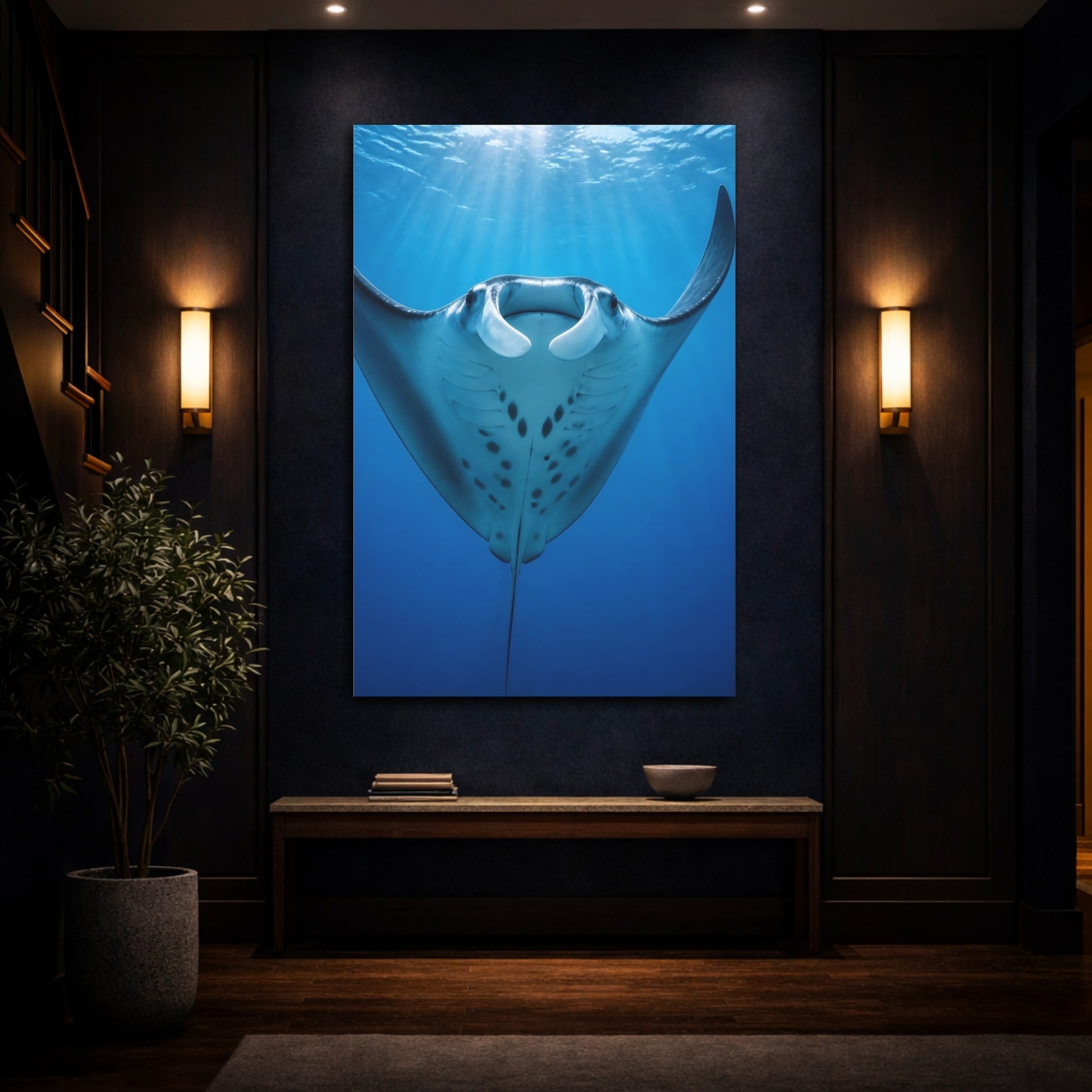 Mockup 4. Animals Manta Ray Rising shown as canvas print
