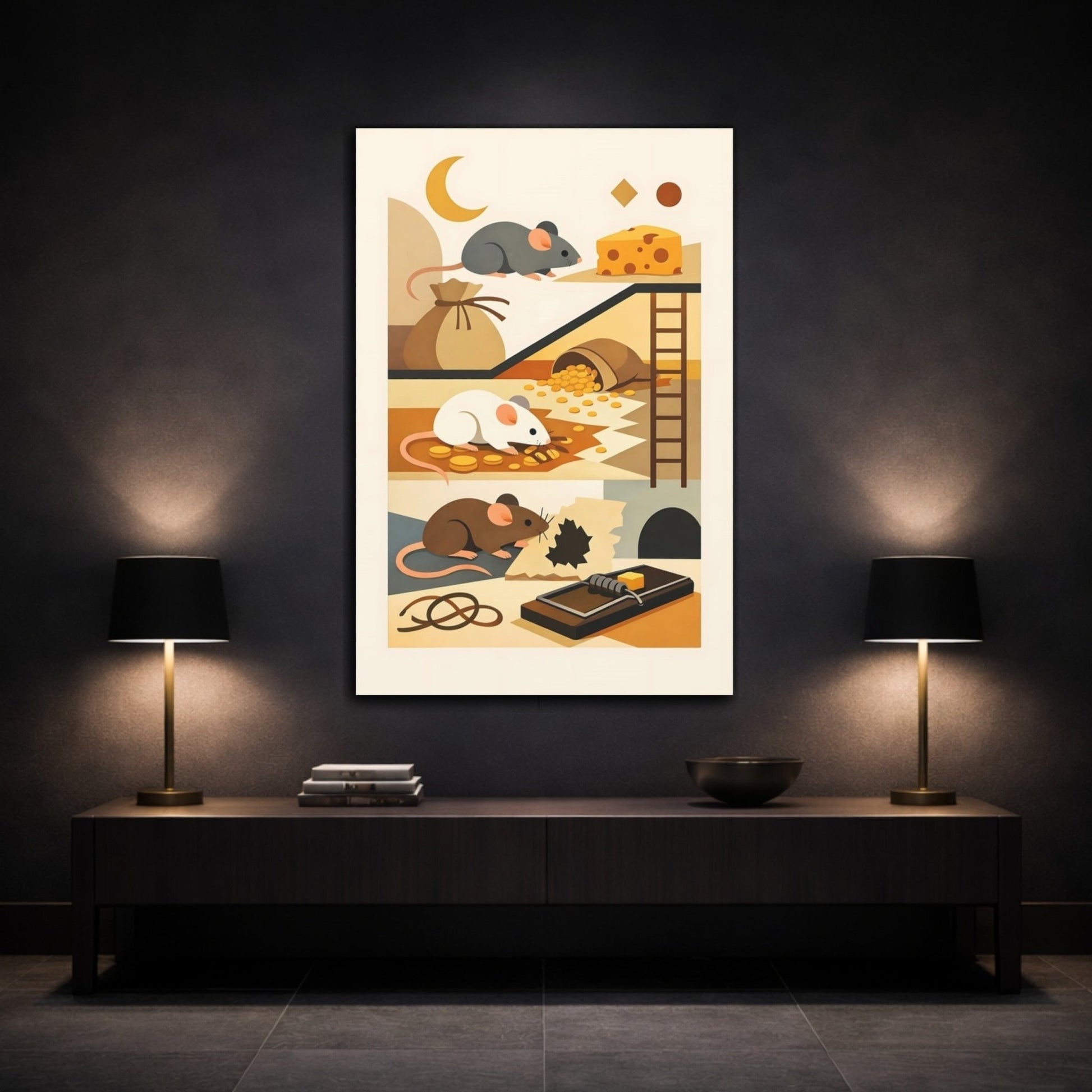 Animals Mice And Cheese - Canvas Wall Art Print - YesArtYes