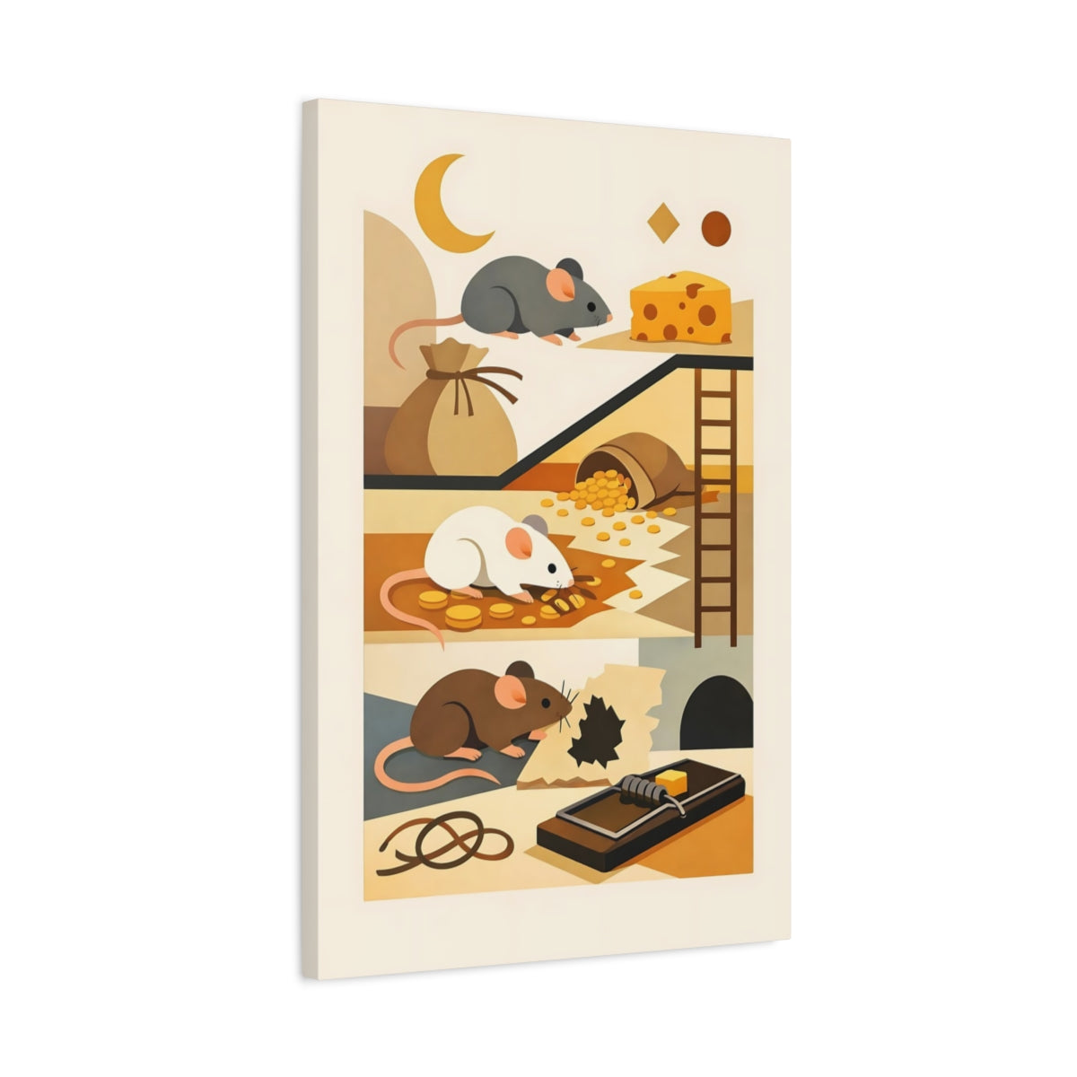 Side Mockup 2. Animals Mice Mice And Cheese shown as stretched canvas wall art