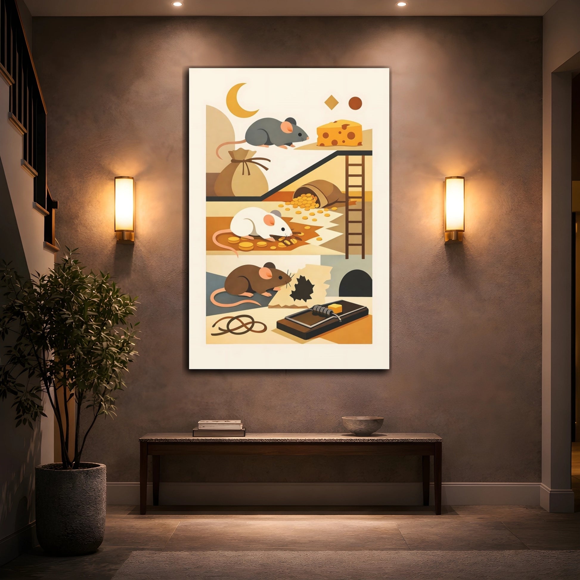 Mockup 3. Animals Mice Mice And Cheese shown as stretched canvas wall art