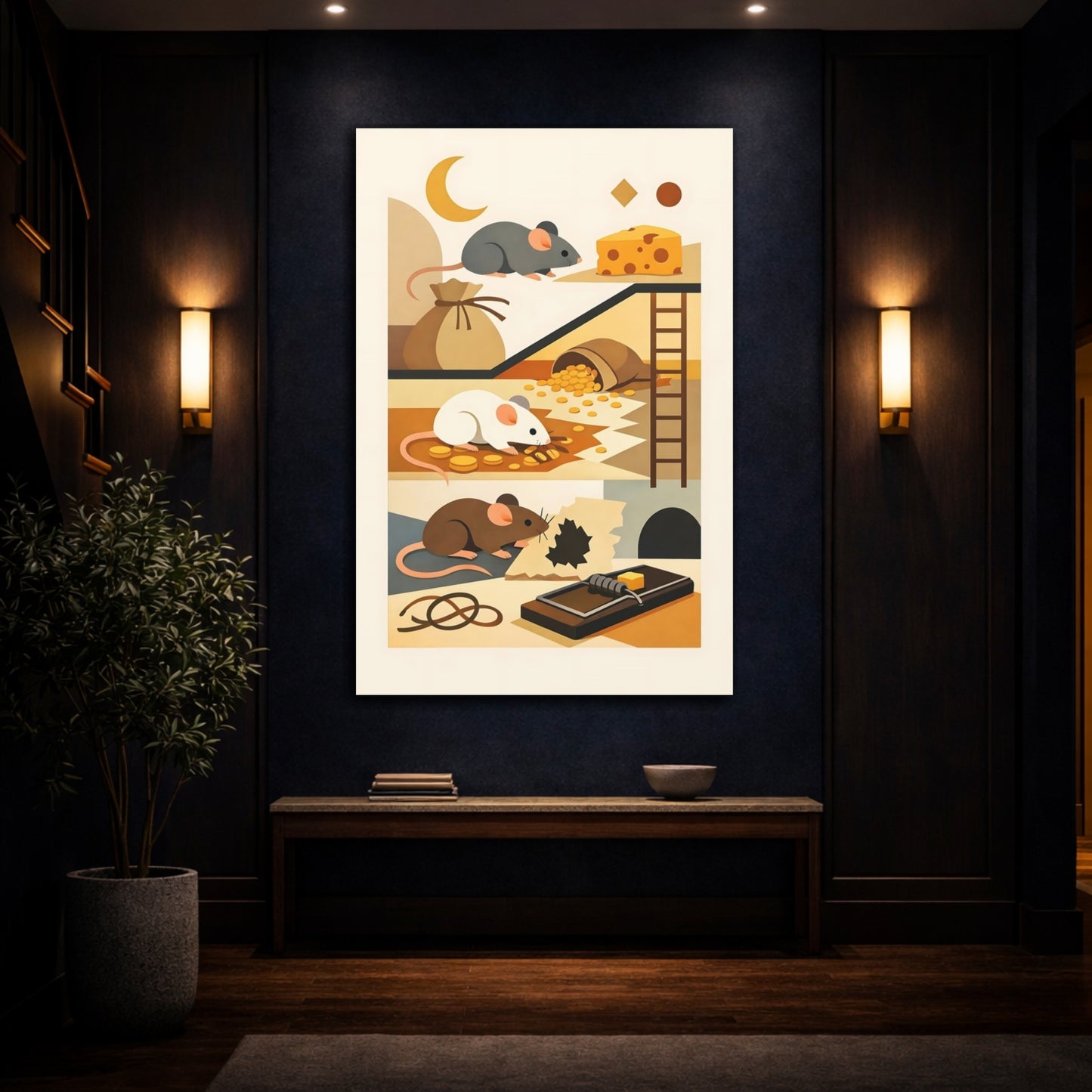 Mockup 4. Animals Mice Mice And Cheese shown as stretched canvas wall art