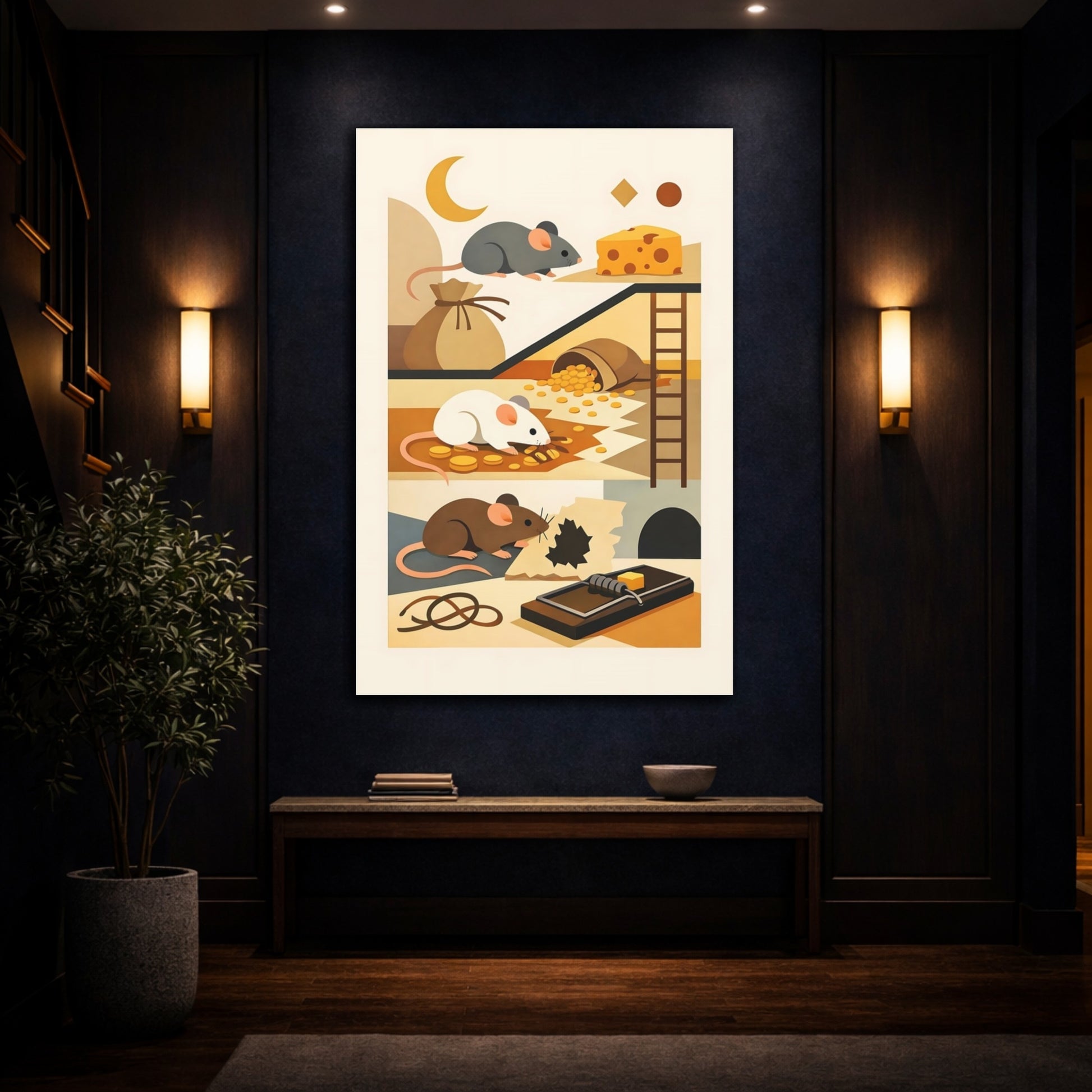 Mockup 4. Animals Mice Mice And Cheese shown as stretched canvas wall art