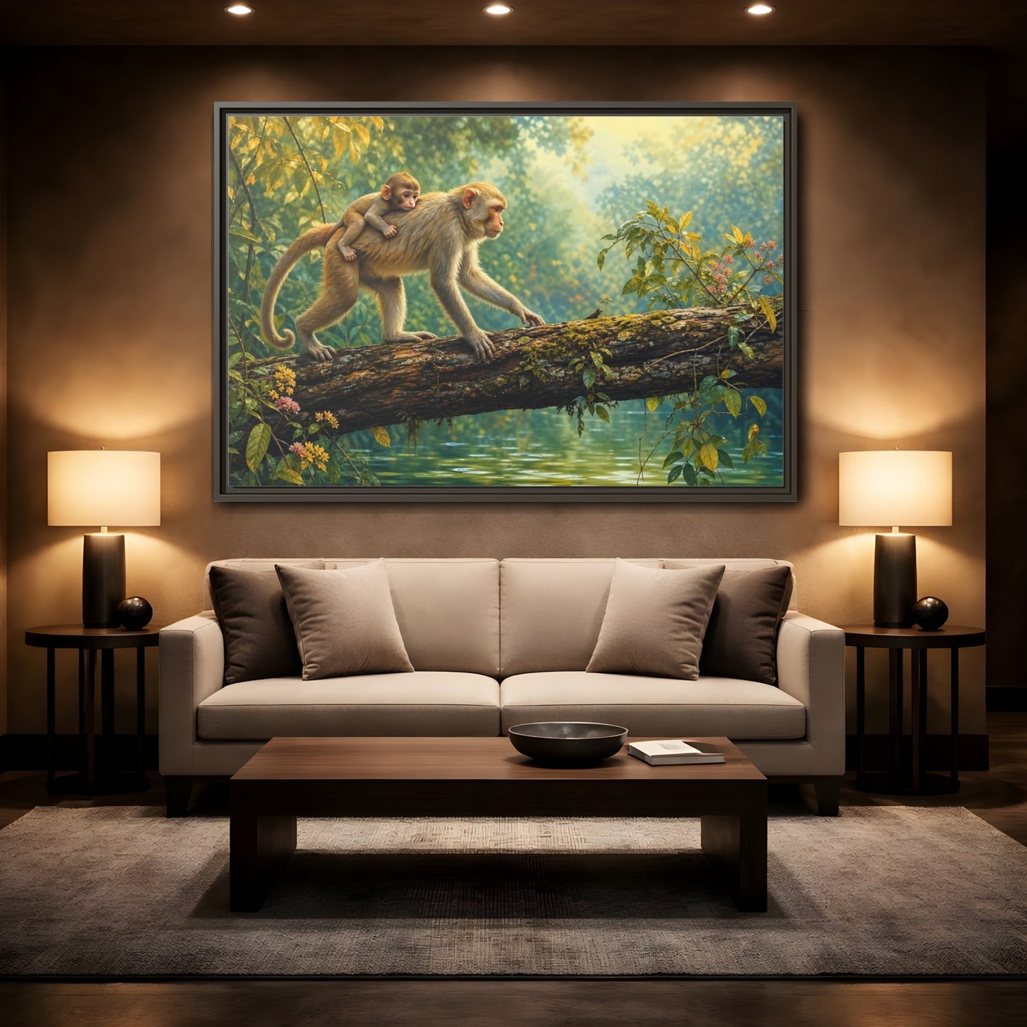 Mockup 2. Animals Monkeys Monkeys In Jungle shown as stretched canvas wall art