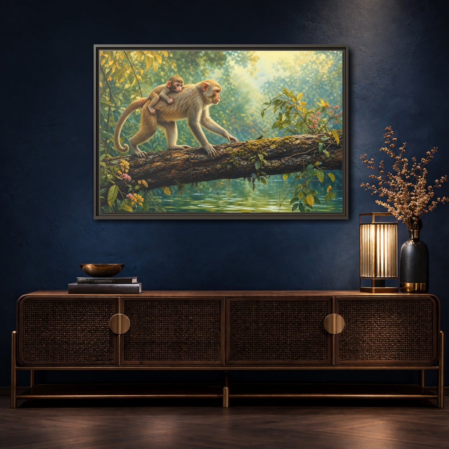 Mockup 4. Animals Monkeys Monkeys In Jungle shown as stretched canvas wall art
