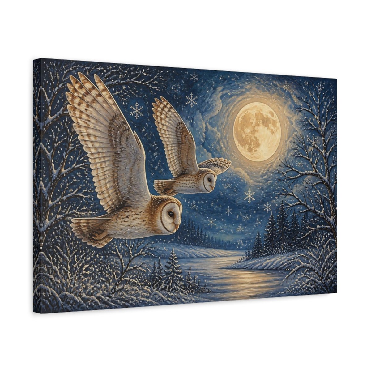 Animals Moonlit Owl Pair Canvas Print – Living Room, Above Fireplace - YesArtYes