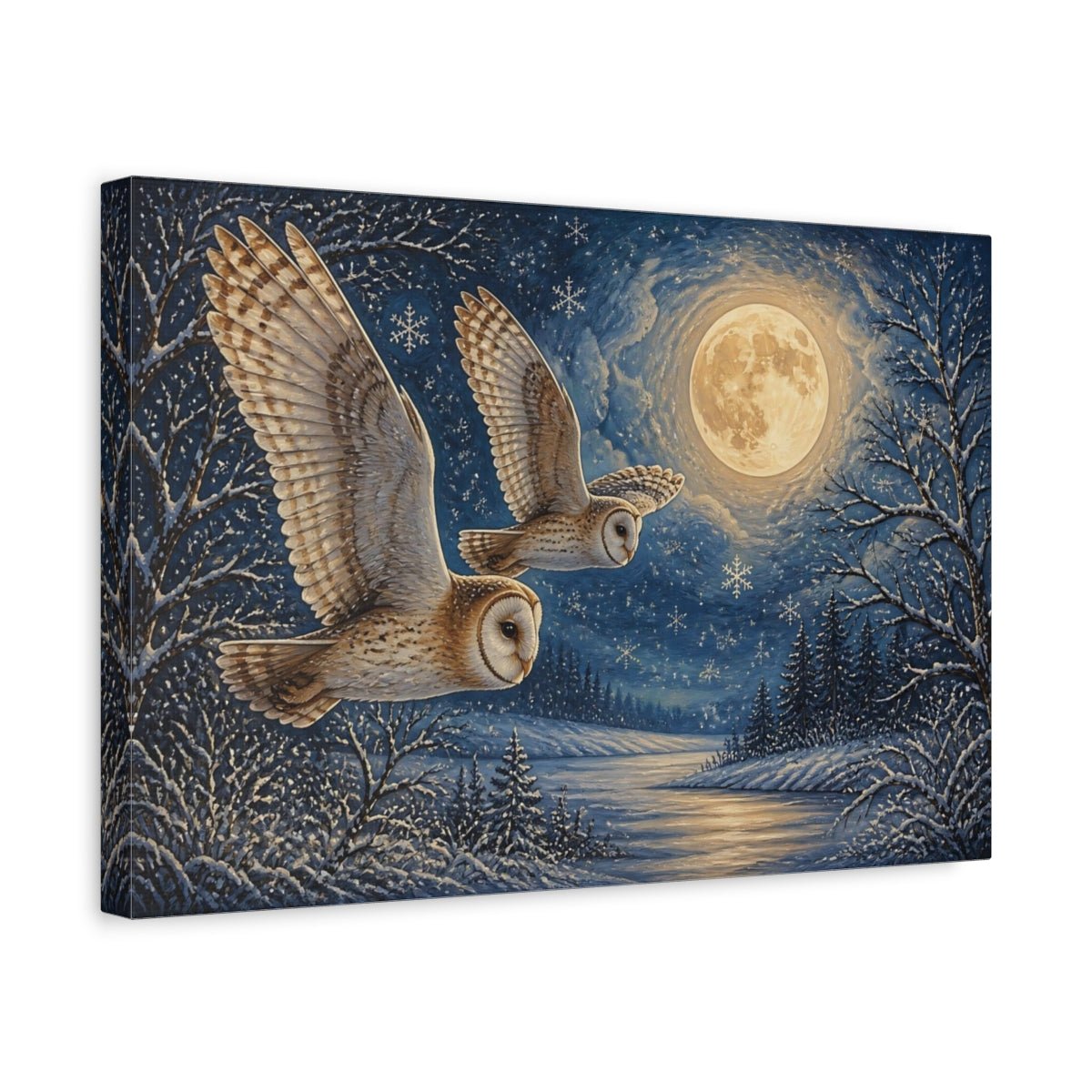 Animals Moonlit Owl Pair Canvas Print – Living Room, Above Fireplace - YesArtYes