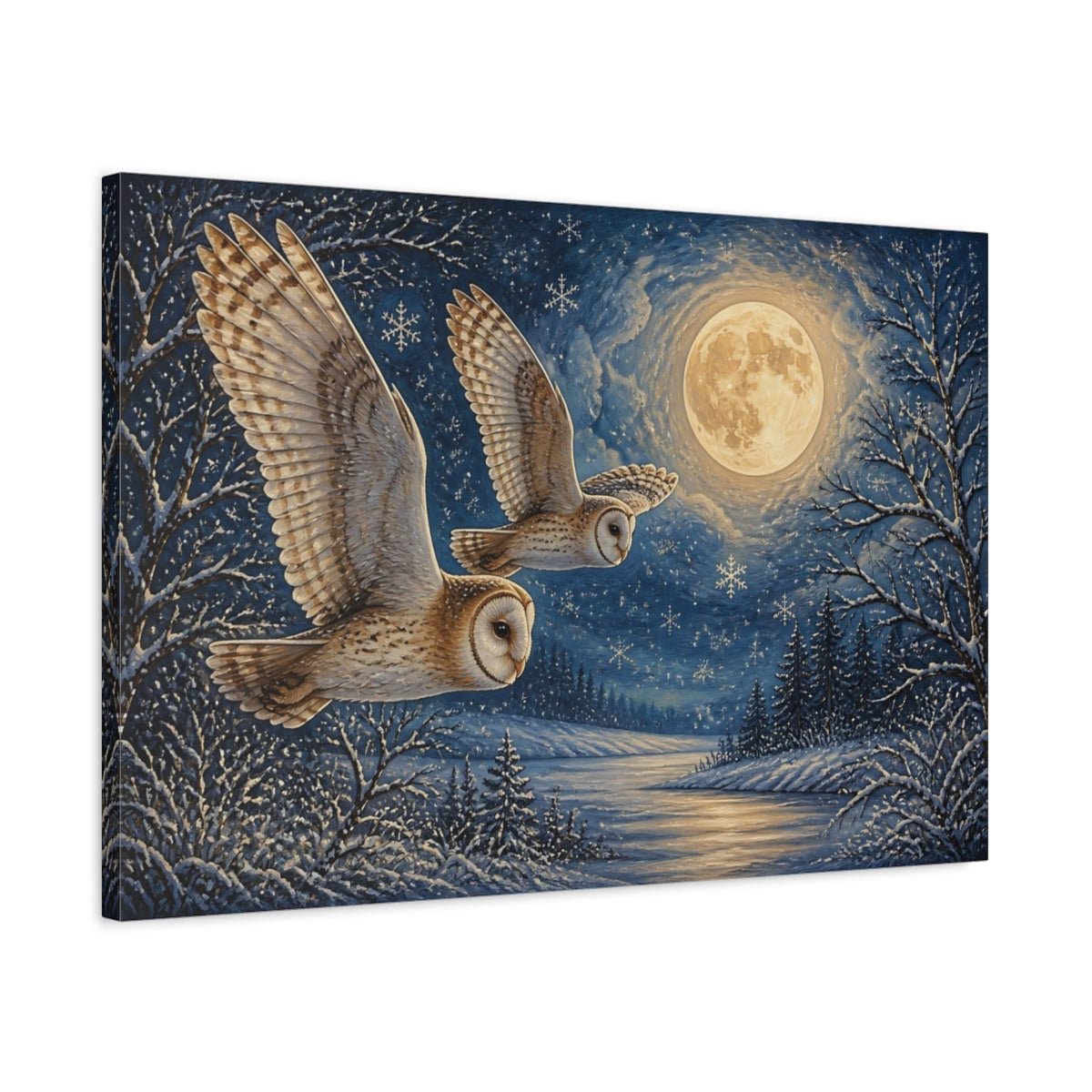 Animals Moonlit Owl Pair Canvas Print – Living Room, Above Fireplace - YesArtYes