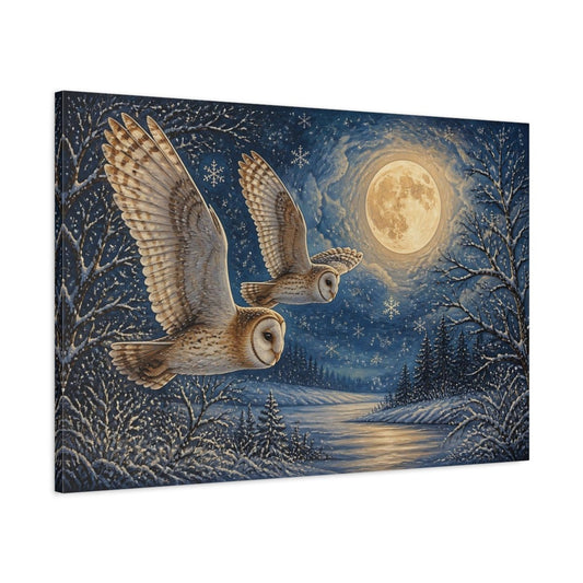 Animals Moonlit Owl Pair Canvas Print – Living Room, Above Fireplace - YesArtYes
