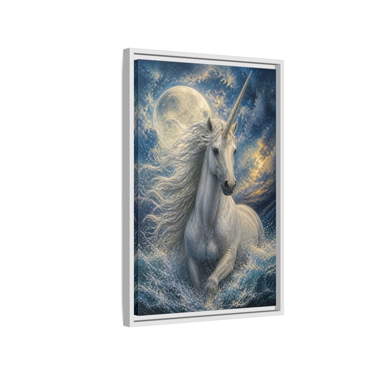 Animals Moonlit Unicorn Portrait Framed Canvas Print – Bedroom, Feature Wall - YesArtYes