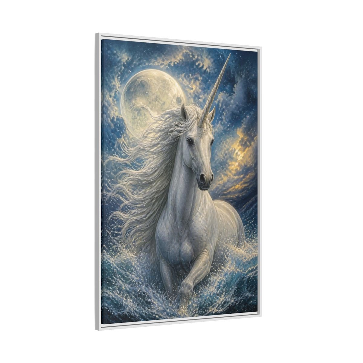 Animals Moonlit Unicorn Portrait Framed Canvas Print – Bedroom, Feature Wall - YesArtYes