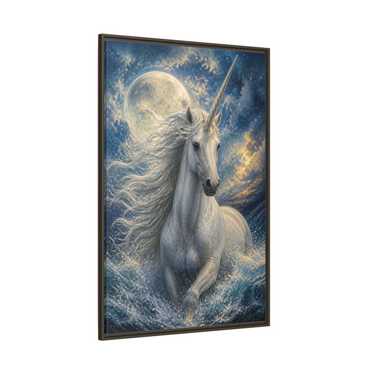 Animals Moonlit Unicorn Portrait Framed Canvas Print – Bedroom, Feature Wall - YesArtYes