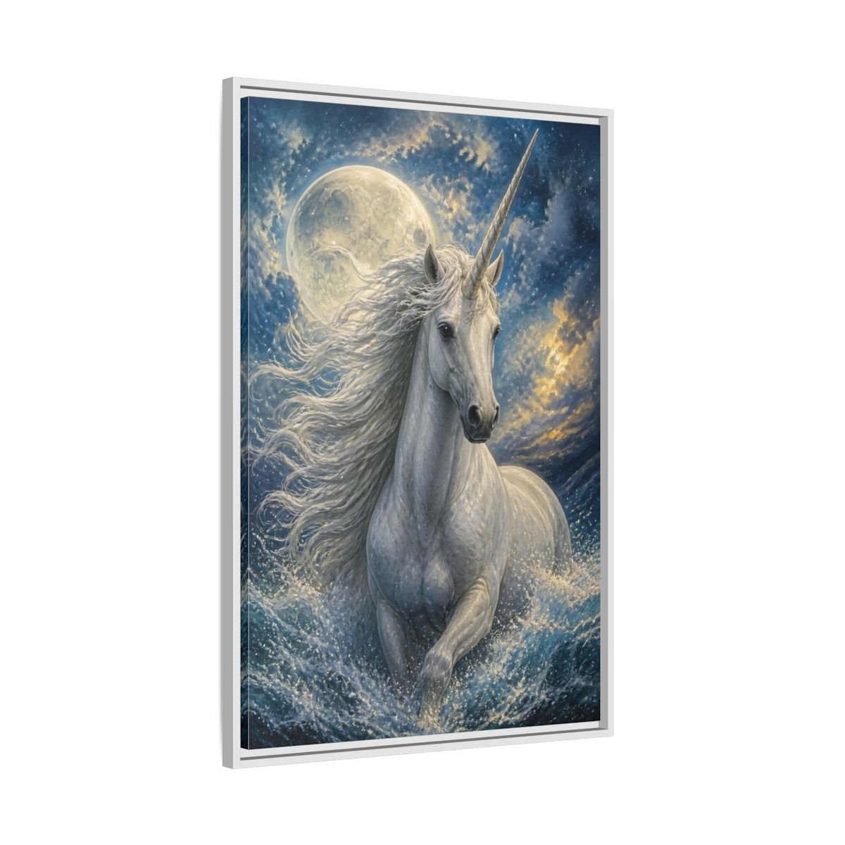 Animals Moonlit Unicorn Portrait Framed Canvas Print – Bedroom, Feature Wall - YesArtYes