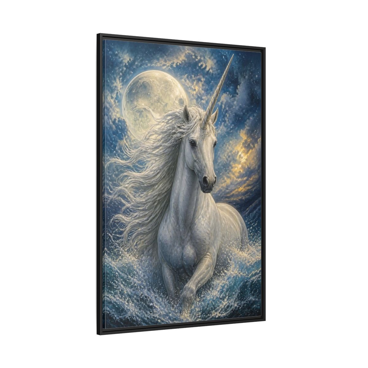 Animals Moonlit Unicorn Portrait Framed Canvas Print – Bedroom, Feature Wall - YesArtYes